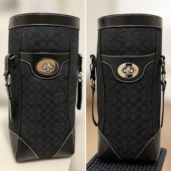 Vintage Coach Signature Gallery Tote Black Jacquard Patent Leather Purse - Picture 3 of 7